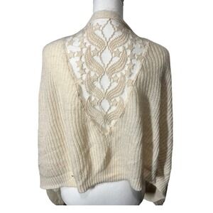 Shein Oversized Cream Cardigan Women's 2XL Lace Back Knit Sweater Boho